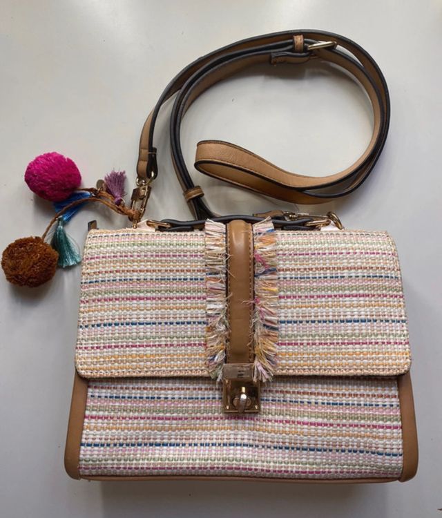 Conjunto bolso y cartera espiga beige y colores