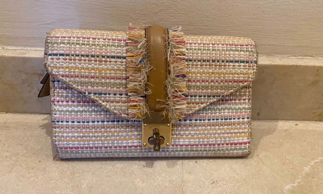 Conjunto bolso y cartera espiga beige y colores
