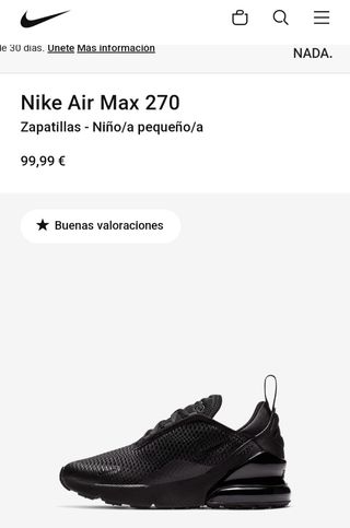 Zapatillas niño niña air máx 270 34 - 35 de segunda mano por 40 EUR en  Madrid en WALLAPOP