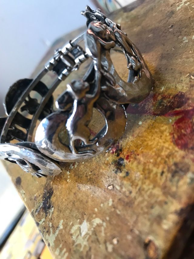 Pulsera metal azul plateado diseño gatos