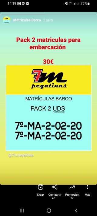Pegatinas Vinilo Matriculas Barco x 2uds