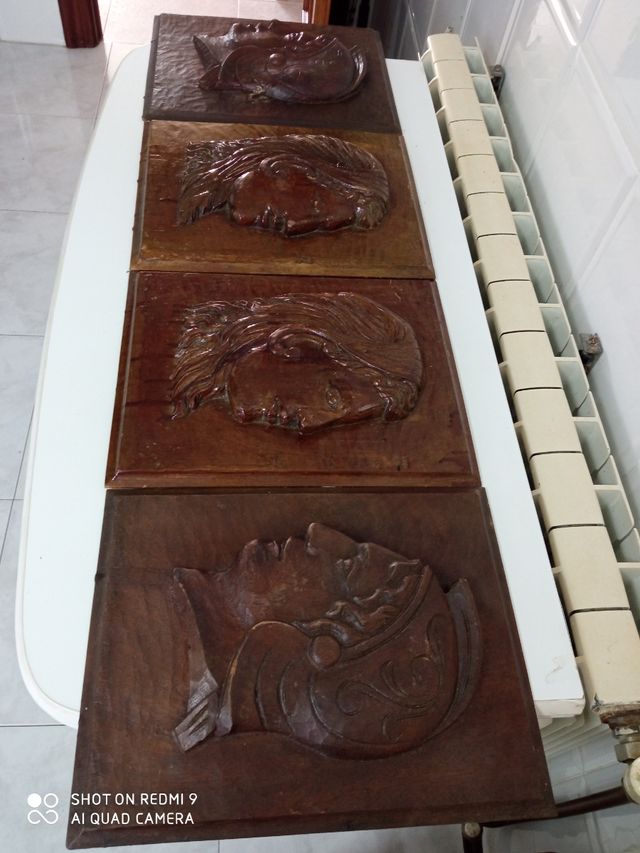 4 antiche sculture in legno 50 cm, 4 pezzi