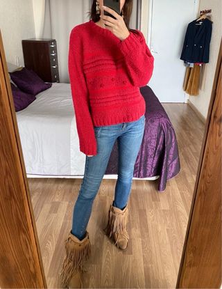 Nuevo jersey grueso lana rojo/rosa Montoto talla M