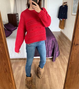 Nuevo jersey grueso lana rojo/rosa Montoto talla M