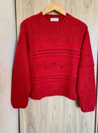 Nuevo jersey grueso lana rojo/rosa Montoto talla M