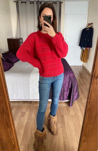 Nuevo jersey grueso lana rojo/rosa Montoto talla M