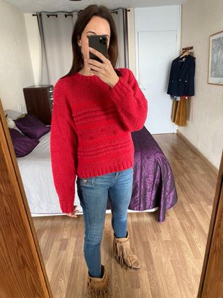 Nuevo jersey grueso lana rojo/rosa Montoto talla M