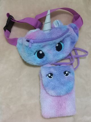 Riñonera y Bolso unicornio de peluche 