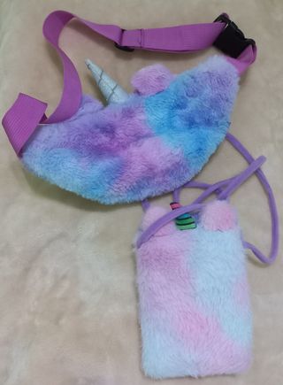 Riñonera y Bolso unicornio de peluche 