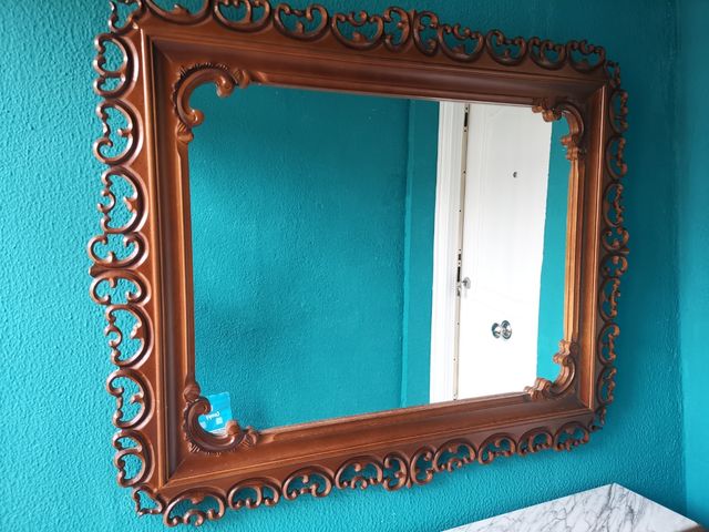 Consola y espejo madera tallada mármol