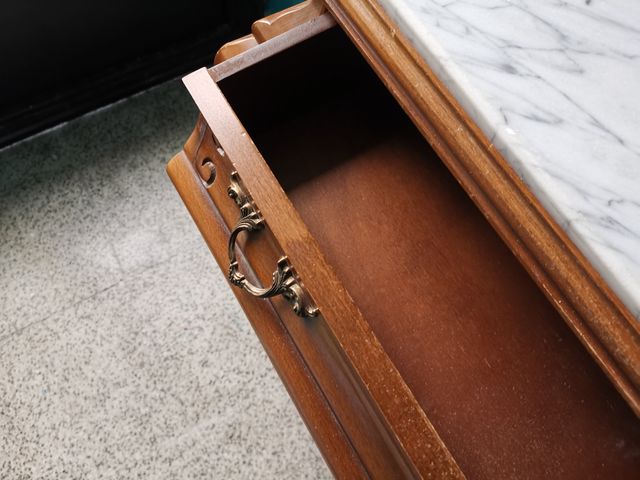 Consola y espejo madera tallada mármol