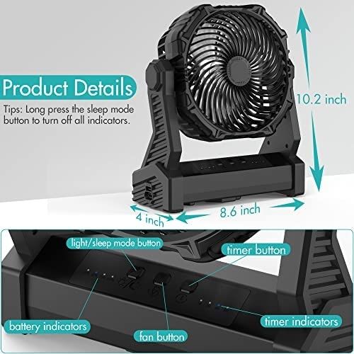 Ventilador portátil acampada.Negro