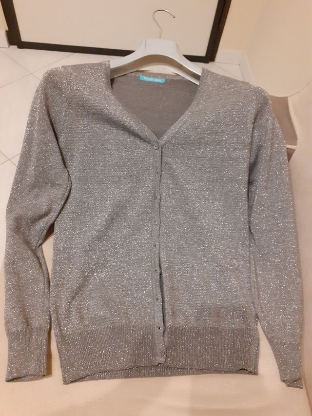 cardigan glitterato argento