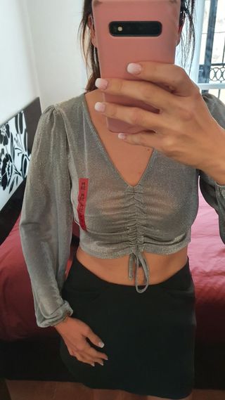 Top fiesta brillantina gris