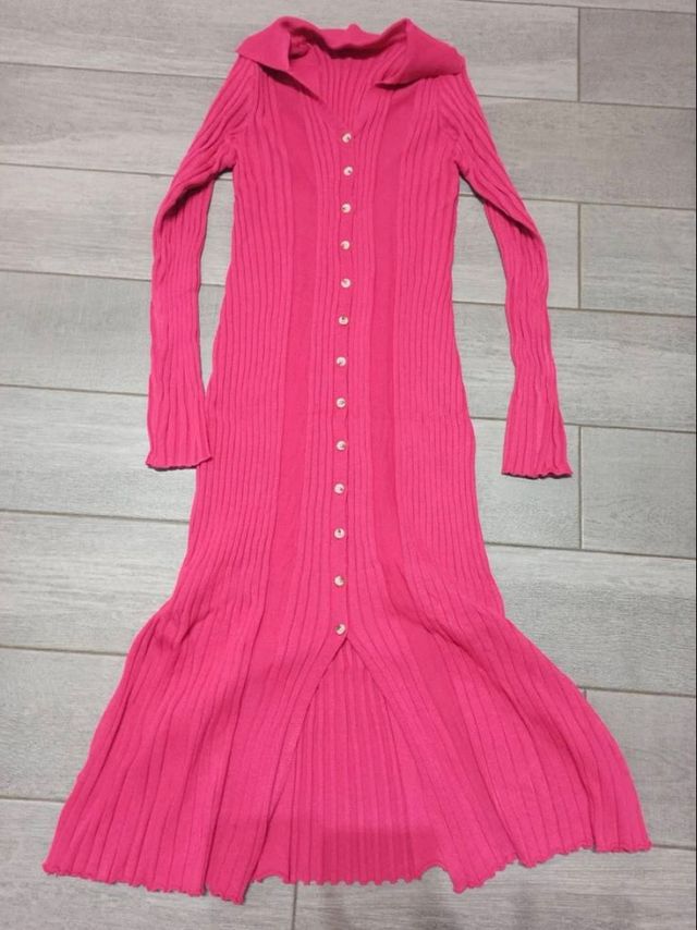Vestido grueso de punto canalé rosa TS