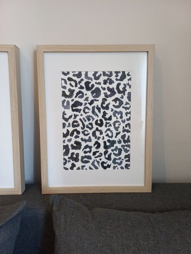 3 acuarelas originales enmarcadas. Leopardo