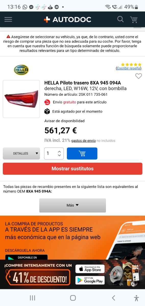 PILOTO TRASERO LED AUDI A1  2014-2018