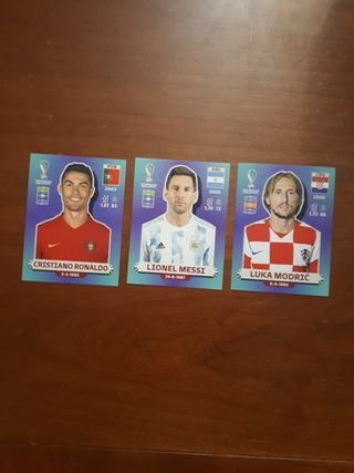 cromos mundial 2022 Messi Cristiano y Modric