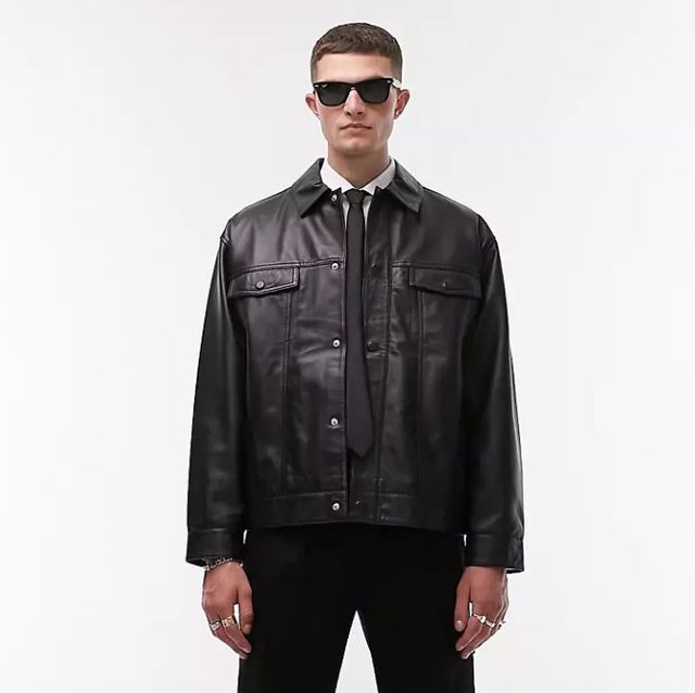 Blusão de couro preto ocidental Topman tamanho M