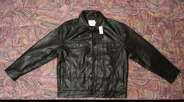 Blusão de couro preto ocidental Topman tamanho M