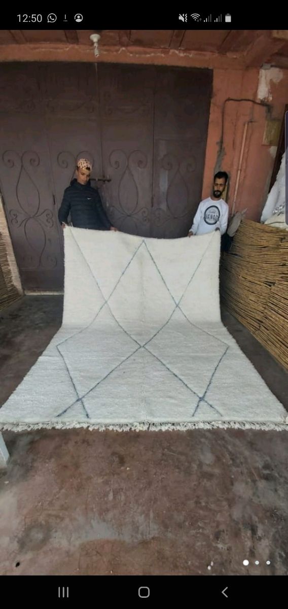 Tapete Beni Ouarain 2x3 em lã berbere branca