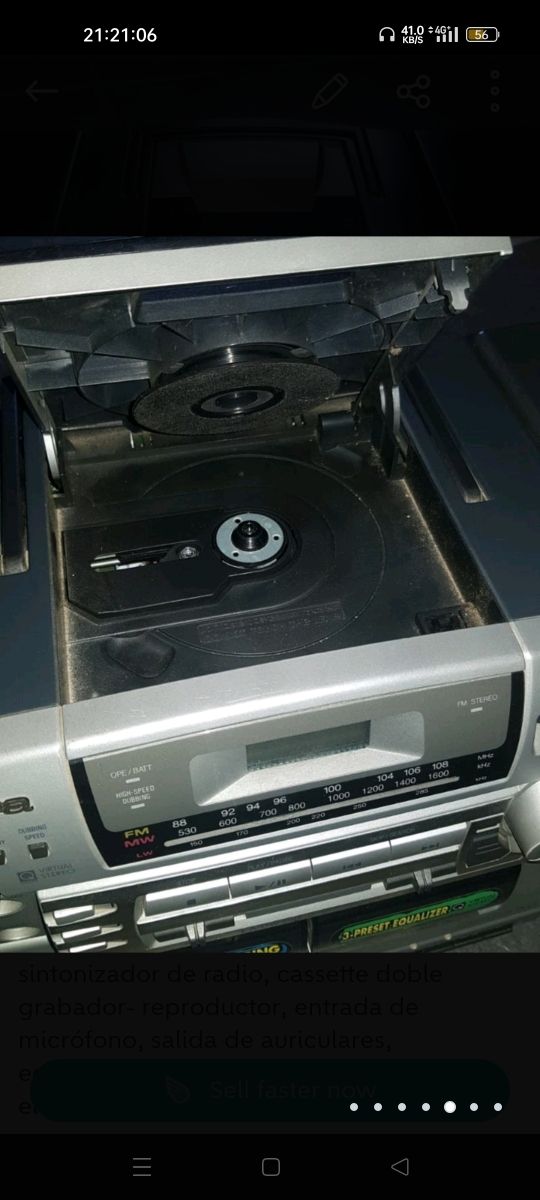 Radio cassete doble CD pilas