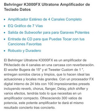 Amplificador Piano Behringer K3000FX Ultranote