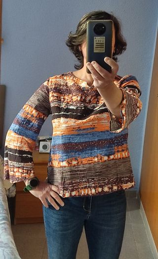 Camisa de algodón con motivos étnicos,sin estrena