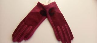 Guantes señora granate pompón