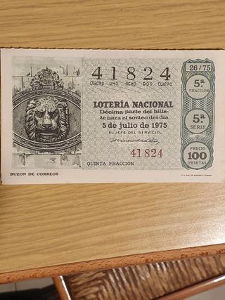 Billete Lotería Nacional año 1975