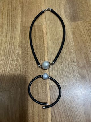 Collar y pulsera oro blanco y Perla australiana 