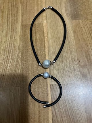 Collar y pulsera oro blanco y Perla australiana 