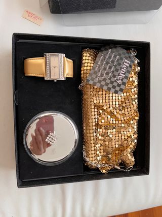 Bolso fiesta con reloj y espejo de aumento, nuebo