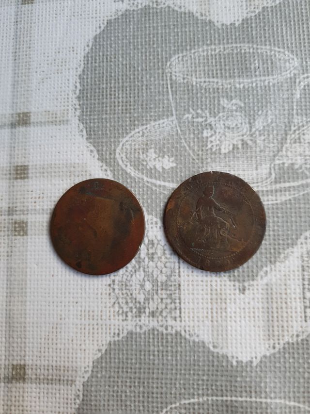 2 monedas 5 céntimos año 1870 Gobierno provisional