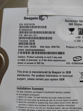 Disco duro SEAGATE 500GB 7.200