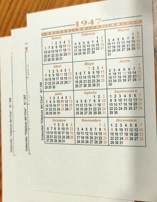 COLECCIÓN CALENDARIOS DE BOLSILLO DEL AÑO 1947
