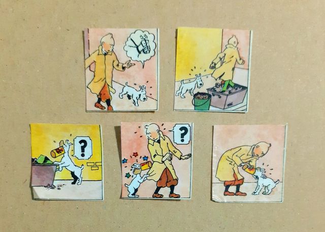 5 pegatinas de Tintín y Milú. Principios años 80.