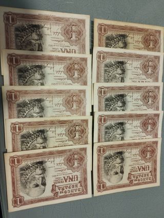 10 Billetes 1 peseta de 1953