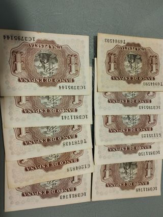 10 Billetes 1 peseta de 1953