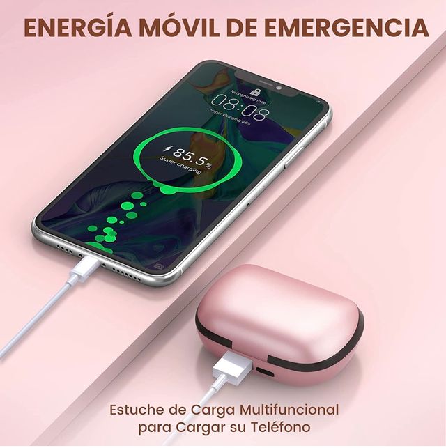 Auriculares Rosa Bluetooth con Powerbank NUEVOS