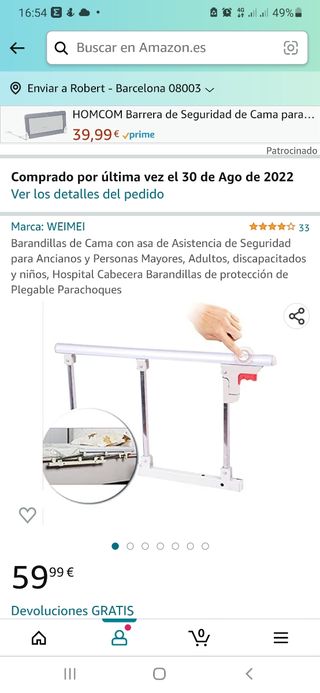 Barandilla de seguridad plegable  para cama