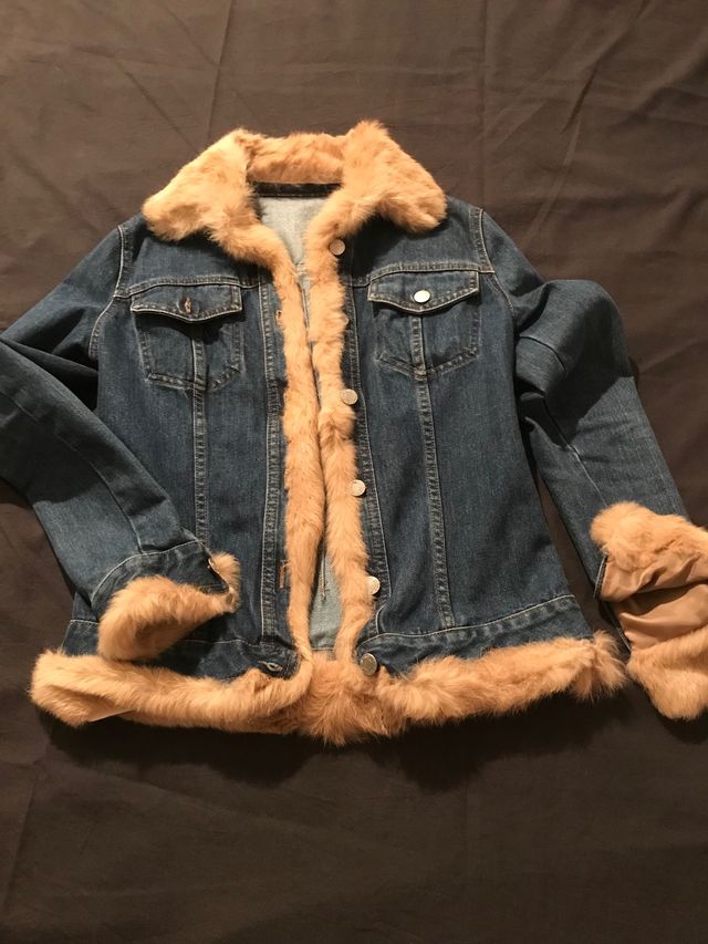 Giubbetto jeans donna con bordi pelliccia vera