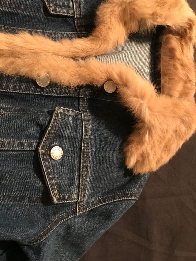 Giubbetto jeans donna con bordi pelliccia vera