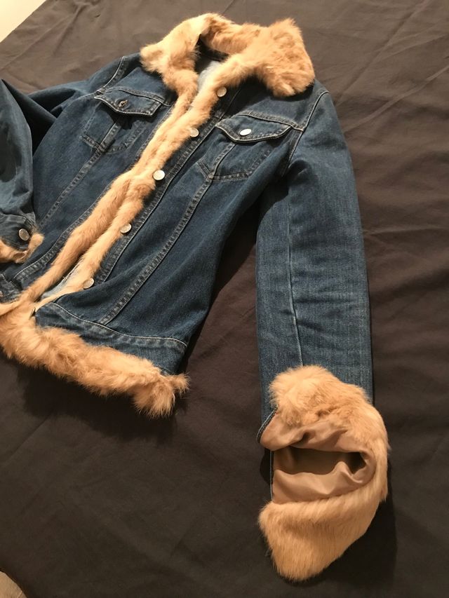 Giubbetto jeans donna con bordi pelliccia vera