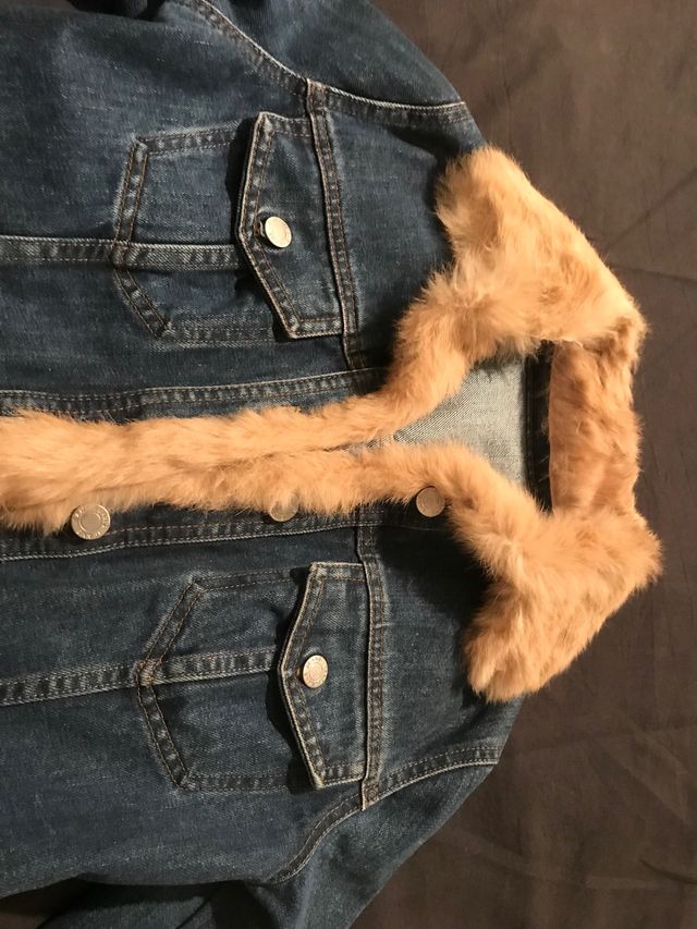 Giubbetto jeans donna con bordi pelliccia vera