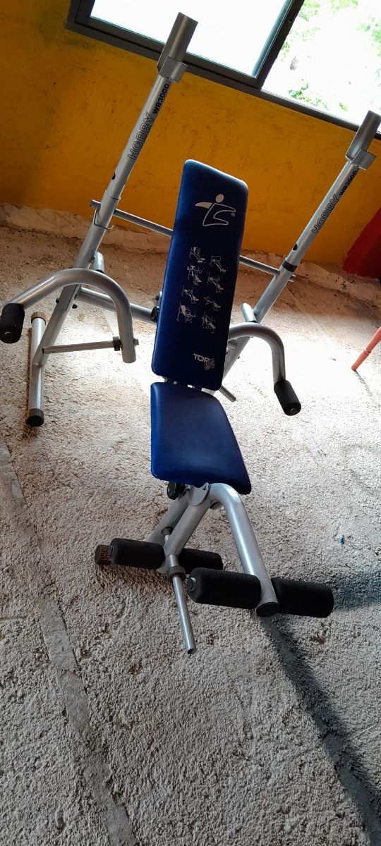 Banco press, abdominales, aperturas y pierna.