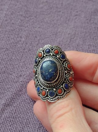 anillo lanzadera grande piedras lapislázuli 