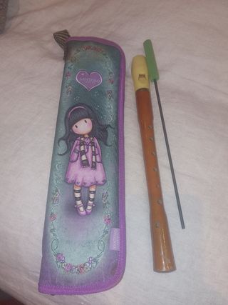 Flauta de madera con funda y limpiador