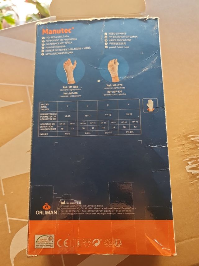 Pulseira esquerda, tala palmar curta