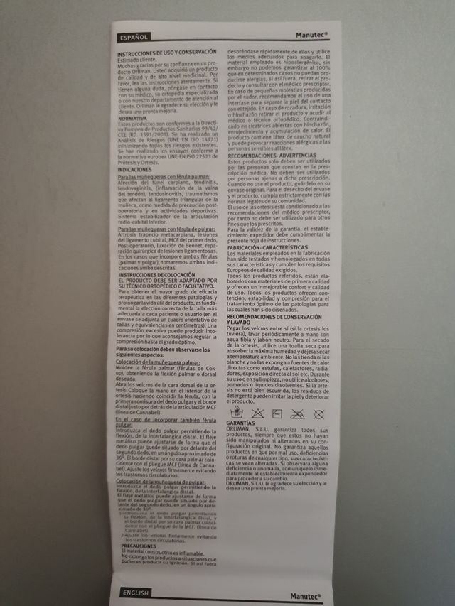 Pulseira esquerda, tala palmar curta